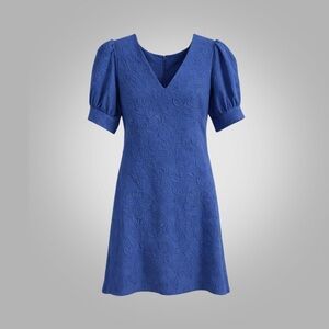 NWOT Tommy Hilfiger Blue Floral Jacquard Puff Sleeve Dress Size 2